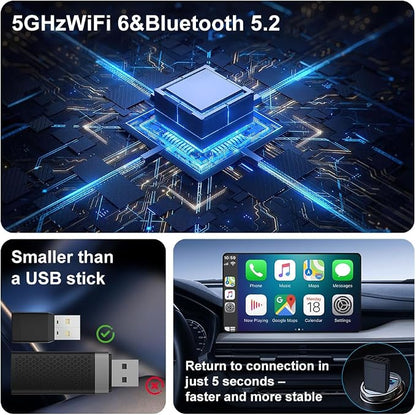 Feitenn 2026 New Wireless CarPlay Adapter for iPhone – Convert Wired to Wireless CarPlay, Plug & Play Dongle, Auto Reconnect, Multi-User Support, for Factory Wired CarPlay Cars, iOS 10+ (Black)