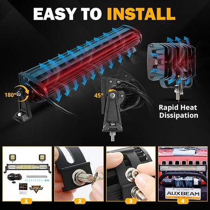 Auxbeam 22 Inch 120W LED Light Bar 2PCS 3 Inch 96W LED Pods, Amber White Fog Light 6 Modes Strobe Lights for Work Truck, Spot Flood Combo Off Road Driving Lights for Jeep ATV Utv Auto