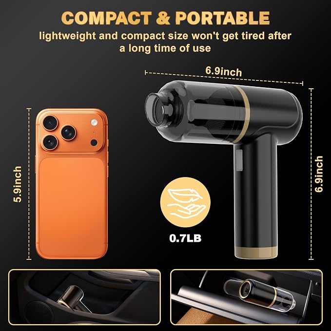 Cozylady Handheld Car Vacuum Portable Cordless, High Power 6 in 1 Vacuum Cleaner & Air Duster & Air Blower with 4000mAh Brushless Motor and Multi-Nozzles for Car, Home, Office, Camping, Pet (25kpa)