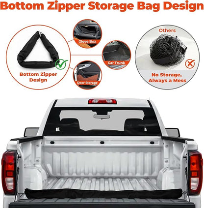 3-Layer Cargo Net for Dodge RAM1500 2019-2026, Zoned Storage Truck Bed Net with Foldable Zippered Bottom Bag, Heavy-Duty Cargo Organizer Netting for Camping, Trips & Everyday Use