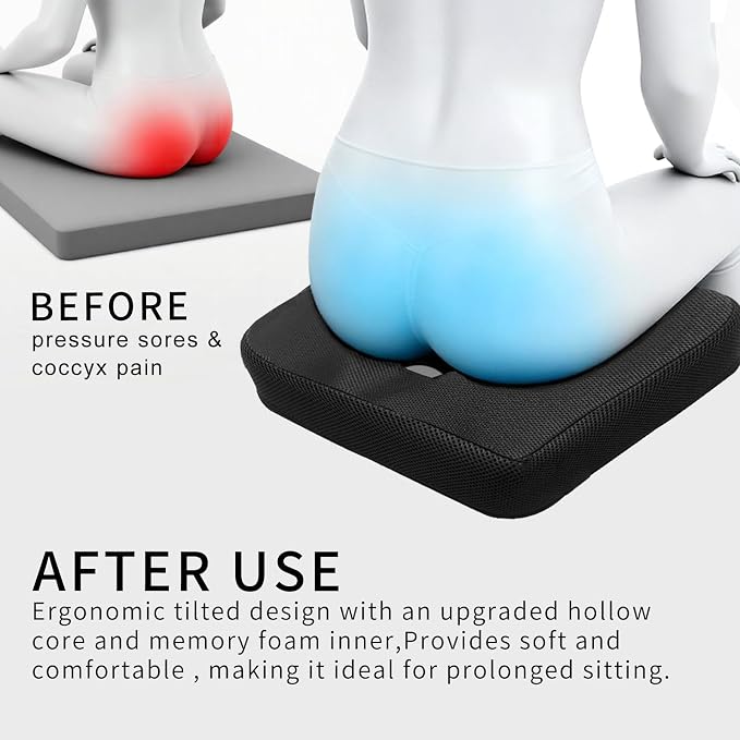 Donut Pillow for Tailbone Pain&Hemorrhoid,Wheelchair Seat Cushion for tailbone pain relief,Gel Cushions for Pressure Relief,Memory Foam Pad for Office Chair,Stands& Stadium Seat Cushion(Black)