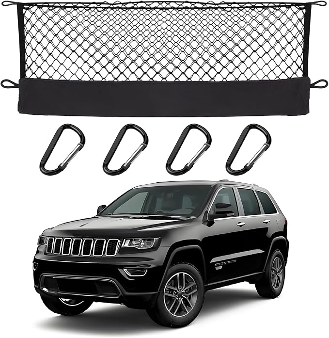 Envelope Style Cargo Net Compatible with Jeep Grand Cherokee 2011-2022 (WK2 Only) SUV 2022 2021 2020 2019 2018 2017 2016 2015 2014 2013 2012 2011 Trunk Car Rear Tailgate Touring Netting