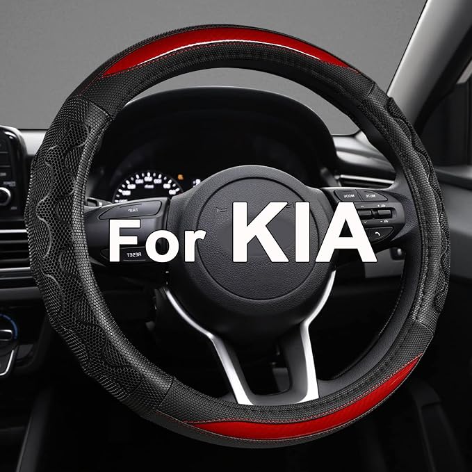GIANT PANDA Steering Wheel Cover for Kia Soul,Sportage,Forte,Optima,Telluride(3D Honeycomb-Red-Standard Size)