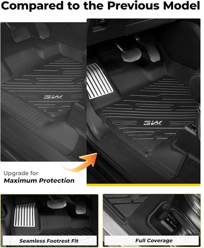 3W Floor Mats (with Metal Pedals) for Ford F-150 2015-2026 & F150 Lightning 2022-2025 SuperCrew (w/o Fold Flat Storage), TPE All Weather Custom Fit, Front & Rear 3PCS | Heavy Duty, Easy Clean - Black