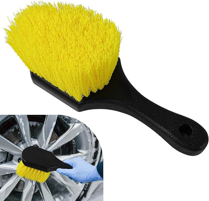 Hovom Car Wash Brush for Tire & Wheel Rim, Soft Bristle Wheel Cleaning Brushes, Short Handle Tire Cleaner Brush Releases Dirt and Road Grime, Universal Car Cleaning Supplies (Yellow)