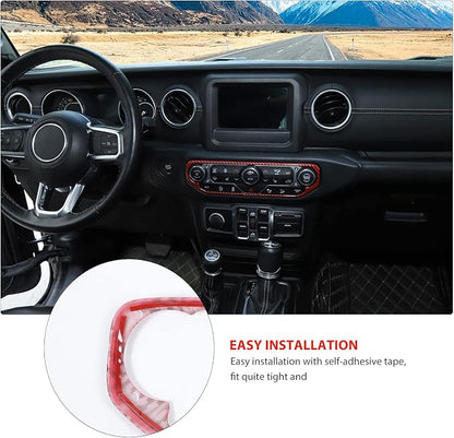 RT-TCZ Air Conditioning Dashboard Center Console Control Trim Panel Cover Interior Accessories Decoration Trim Kit for 2018-2022 Jeep Wrangler JL JLU & Jeep Gladiator JT (Red Carbon Fiber Grain)