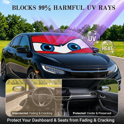 Car Windshield Sun Shade, Red Angry Eyes Sun Visor for Car Windshield Universal Fits Sedan SUV Hatchback Compact Car - 59 x 27.5