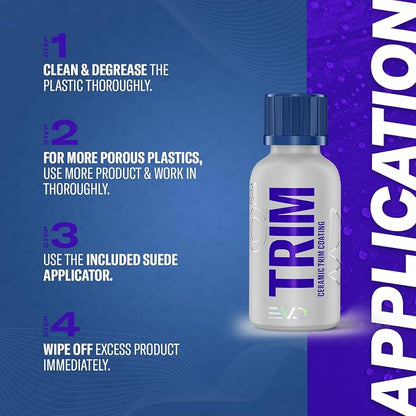 Gyeon Trim Evo Ceramic Restorer Applicator Kit, Black Plastic, Hydrophobic SiO₂ Liquid Coating, Enhances Color Saturation, UV Protection, Durable Satin Finish, Restores Faded Auto Exterior