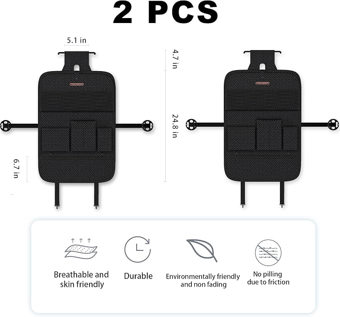XDV Car Seat Organizers,Multi-functional Back Seat Protectors, Storage Pouches, and Tray Holders (for Cars, Kids, Seat Back and Rear Seats) (Carbon Fiber, 2 Pcs)