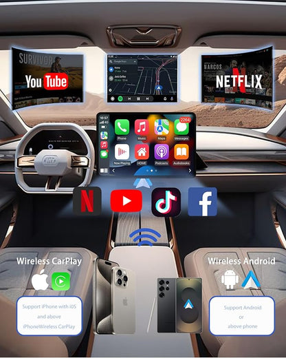 Wireless CarPlay AI Box Adapter, 2-in-1 for iPhone & Android Auto, Support YouTube/Netflix, TF Card Playback, Wired to Wireless, Plug and Play, 5.8GHz WiFi & Bluetooth 5.3