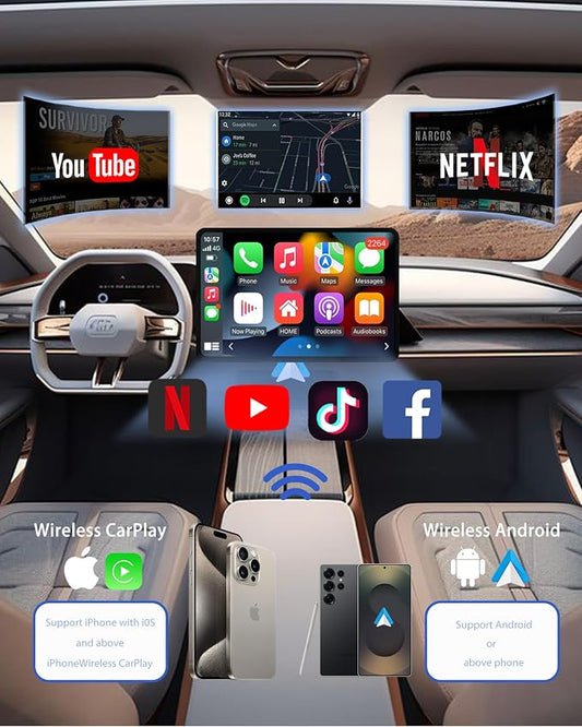 Wireless CarPlay AI Box Adapter, 2-in-1 for iPhone & Android Auto, Support YouTube/Netflix, TF Card Playback, Wired to Wireless, Plug and Play, 5.8GHz WiFi & Bluetooth 5.3
