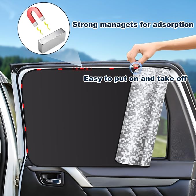 ZATOOTO Rear Side Window Sun Shade - 2 Pack Car Window Covers 99% UV Light Block Car Curtains Magnetic Side Window Sun Shade Keeps Cooler for Breastfeeding, Taking a nap, Changing Clothes, Camping