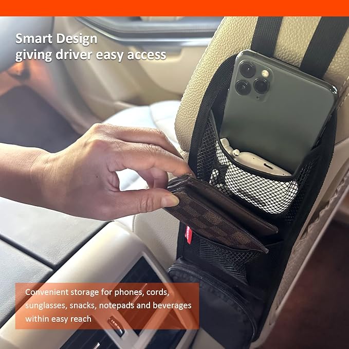 Car Seat Side Organizer, Auto Seat Storage Hanging Bag, Phones, Drink, Stuff Holder with Mesh Pocket for Cars, SUV & Truck