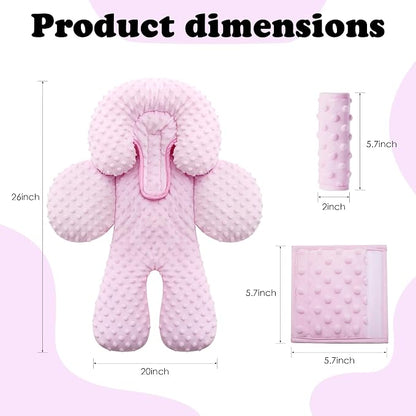 Pro Goleem Infant Car Seat Head Neck Body Support, Ultra-Soft Minky and Microfiber Car Seat Strap Pads, Perfect for Stroller, 2-in-1 Reversible, Girls, Pink