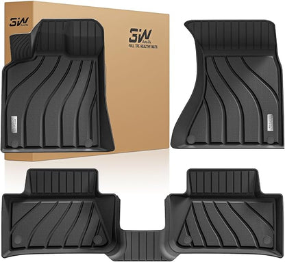 3W Floor Mats Compatible for Porsche Macan 2014-2025 2026 TPE All Weather Custom Fit Floor Liner 1st and 2nd Row Car Mats Black
