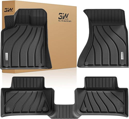 3W Floor Mats Compatible for Porsche Macan 2014-2025 2026 TPE All Weather Custom Fit Floor Liner 1st and 2nd Row Car Mats Black