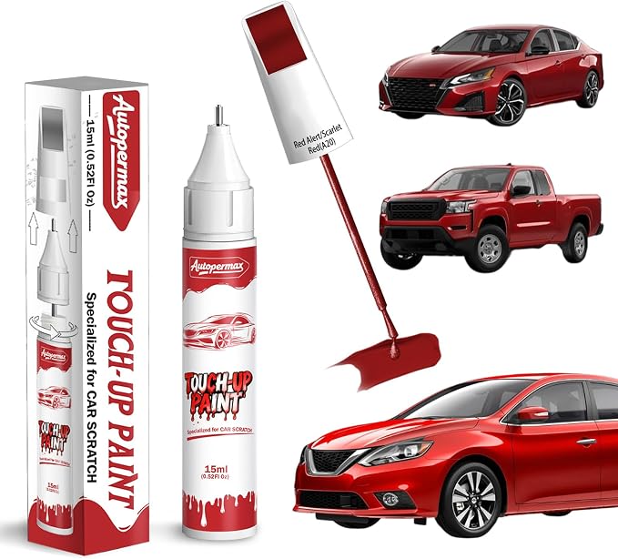A20 Red Alert/Scarlet Red Car Touch Up Paint for Nissan, Color Accurate Two-In-One Car Paint Scratch Repair Pen, Professional Scratch Remover for Vehicles Chips and Nicks Scuff
