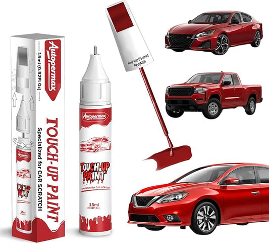 A20 Red Alert/Scarlet Red Car Touch Up Paint for Nissan, Color Accurate Two-In-One Car Paint Scratch Repair Pen, Professional Scratch Remover for Vehicles Chips and Nicks Scuff