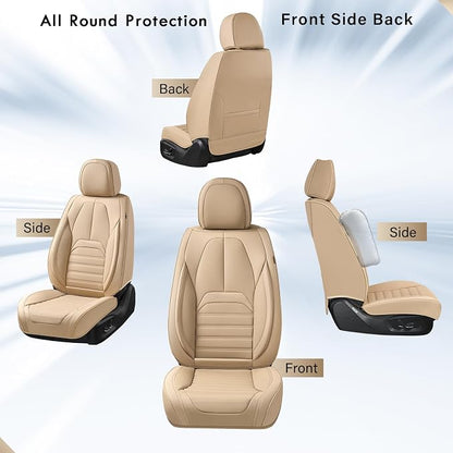 Coverado Car Seat Covers Full Set, Beige Waterproof Nappa Leather Seat Cushion & Seat Protector, Universal Automotive Seat Covers for Front and Rear Seats, Compatible with Most Cars SUV Trucks