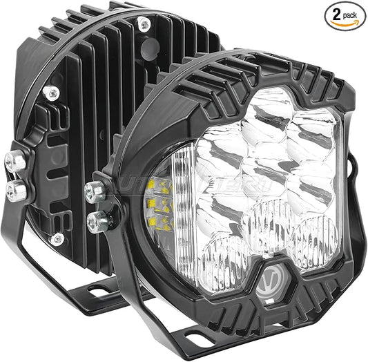 AUTOXBERT 5 Inch Round LED Offroad Lights, 50W Side Shooter Pods Spot Flood Combo Beam Fog Driving Lights for for Pickup Trucks SUV UTV ATV 4x4, 2Pcs