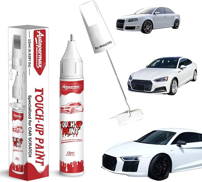LY9C Ibis White Car Touch Up Paint for Audi, Color Accurate Two-In-One Car Paint Scratch Repair Pen, Professional Scratch Remover for Vehicles Chips and Nicks Scuff