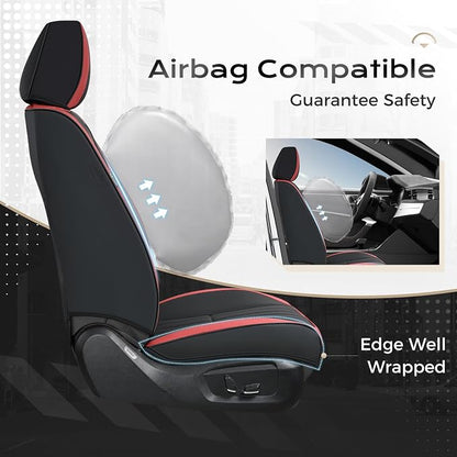Coverado Car Seat Covers Full Set, Seat Covers for Cars, Car Seat Cover, Car Seat Protector, Leather Car Seat Cushion, Waterproof Car Seat Covers Front Seats and Back Fit for Most Cars(Red&Black)