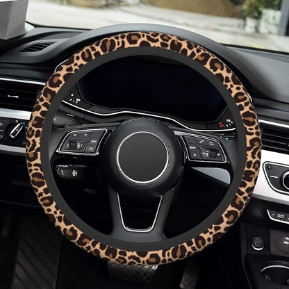 Leopard Steering Wheel Cover, Cheetah Universal Car Steering Wheel Covers for Women & Men, 15 Inch Anti-Slip Neoprene Stretchy Car Accessories Case for Vehicle Truck SUV