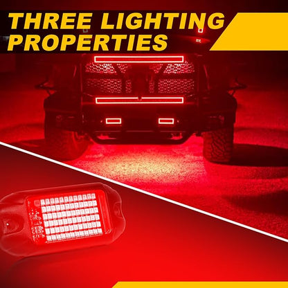 Nicoko 4Pods Pure Red LED Rock Lights 72 pcs LEDs high Power Rock Lights Neon Underglow Light for Car Trucks ATV UTV SUV Boat Underbody Glow Trail Rig Lights IP68 Waterproof