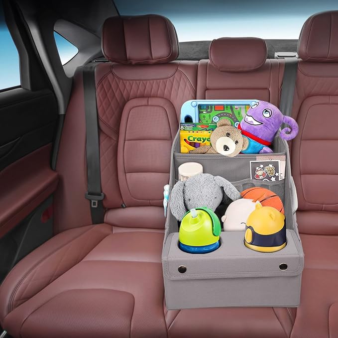 MULISOFT Car Seat Organizer - Backseat Organizer with 11 Storage Compartments and 2 Cup Holders for Travel, Kids