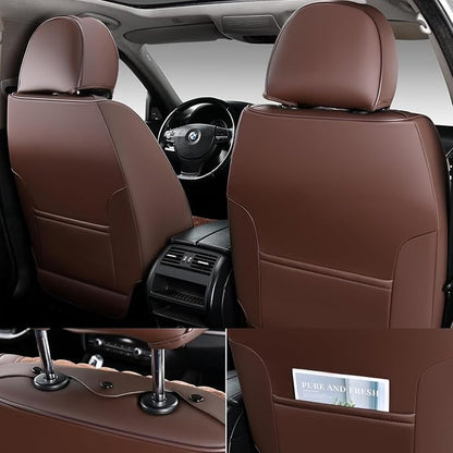 Coverado Car Seat Covers Full Set, Waterproof Seat Covers for Cars with Leather&Velvet, Car Seat Protector Universal Fit for Most Vehicles（Coffee）