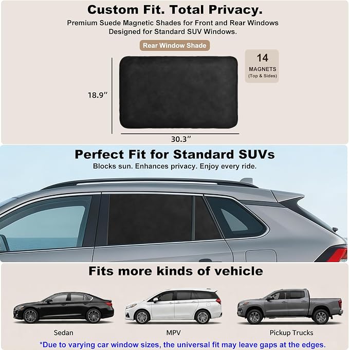 XCBYT Magnetic Car Window Shades Rear Side Windows 2PCS, 100% Blackout Privacy Curtains, Suede Car Window Covers for Baby, Passengers, Camping, Breastfeeding & Travel Rest
