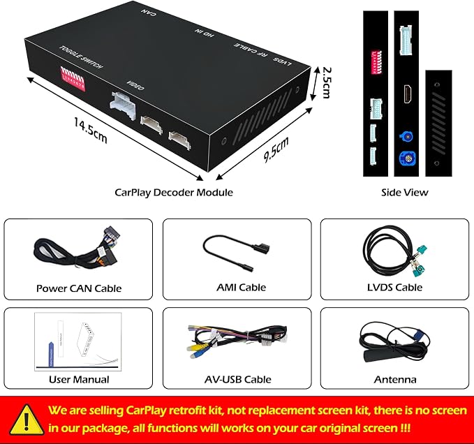Wireless CarPlay Android Auto Adapter Retrofit Kit Decoder Compatible with Audi A5 B8 MMI 3G High/MML 3G+ from 2010-2020, Support Reverse Camera, Mirror Link, USB Stick Playback