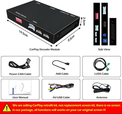 Wireless CarPlay Android Auto Adapter Retrofit Kit Decoder Compatible with Audi A5 B8 MMI 3G High/MML 3G+ from 2010-2020, Support Reverse Camera, Mirror Link, USB Stick Playback