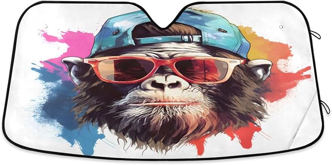 Windshield Sun Shade Gorilla Monkey Front Window Block UV Shades Visor Reflective Retractable for Car SUV Trucks