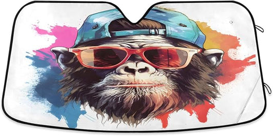 Windshield Sun Shade Gorilla Monkey Front Window Block UV Shades Visor Reflective Retractable for Car SUV Trucks