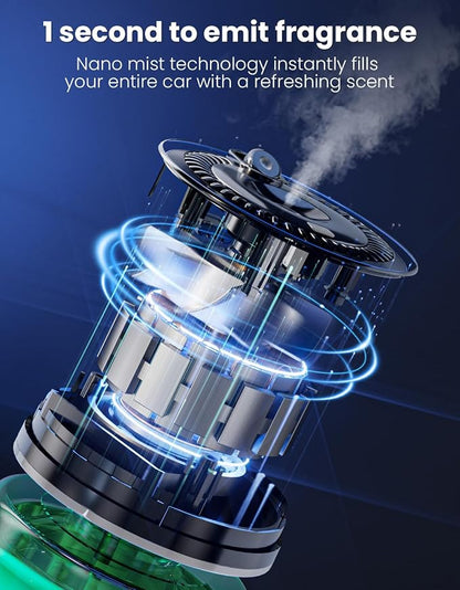 TECXERLLON Smart Car Air Freshener Diffuser with Star Light, 120ml Essential Oil, Auto On/Off, 4 Mist Modes, Long Lasting Rechargeable Aroma Diffuser Aromatizante Para Carro for Home, Office-Ocean