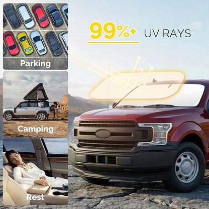 Car Sun Shade for 2015-2020 2021 2022 2023 2024 2025 2026 Ford F150 Windshield Sun Shade, Sun Visor Windshield Screen Cover for F150 Front Window Sunshade Foldable Auto Interior Accessories