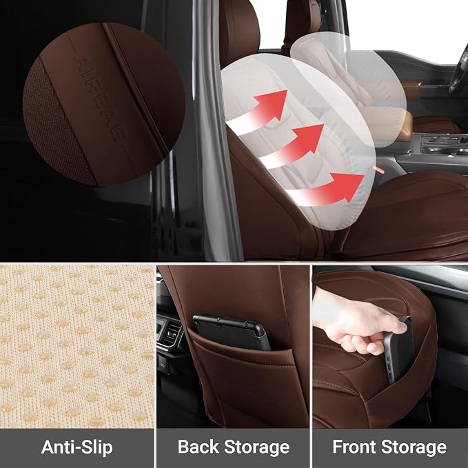 Coverland Custom Fit Car Seat Covers for SUV Compatible with [Mercedes-Benz Sprinter, Volkswagen ID.4, ID.Buzz] Premium Waterproof Non-Slip Interior Seat Protector [Front Dark Brown - Size Chart A34]