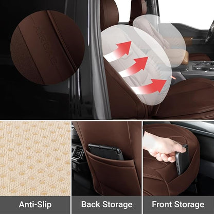 Coverland Custom SUV Car Seat Covers Front Seats for [2023-2026 Genesis GV60, GV70] - Protector Car Seat Cover Water Resistant Leather Memory Form Back Support Seat Cushion [Front-Dark Brown]