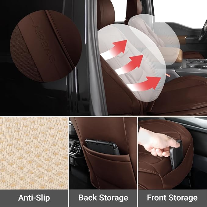 Coverland Custom Truck Car Seat Covers Front Seats for [2014-2018 Chevy Silverado 1500 Crew Cab Bucket Seats] - Protector Water Resistant Leather Memory Form Seat Cushion [Front-Dark Brown]