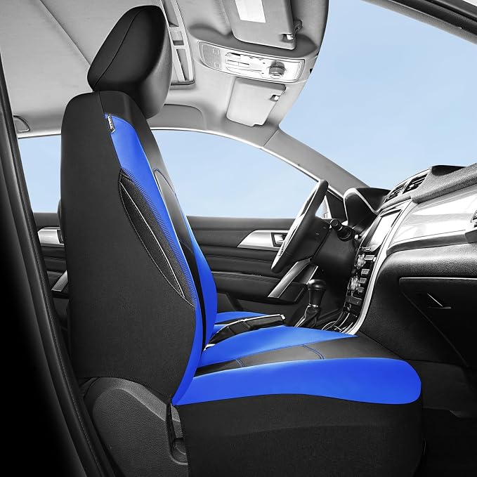 HChengkikz Car Seat Covers Front Seat, Waterproof Neopren Seat Covers, Airbag Compatible Seat Covers, All Season Protection Universal Fit Most Cars, Trucks, SUVs (Black + Blue)