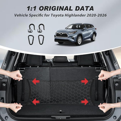 Karltys Envelope Style Cargo Net for Toyota Highlander 2020-2025 2026, Heavy Duty Rear Trunk Cargo Net for Highlander Accessories, Elastic Nylon Mesh Storage Netting Organizer