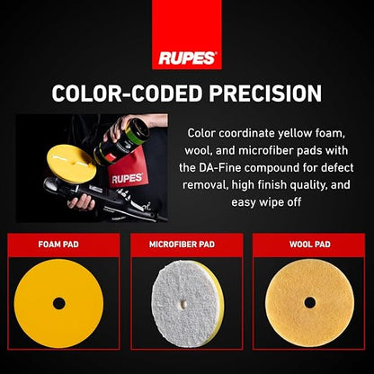 RUPES 9.DAFINE Pack of 1 1000 ml Yellow D-A Fine High Performance Polishing Compound for Car Detailing & Removing Scratches | Removes Fine Defects | Micro-Abrasive Technology | Removes Swirl Marks