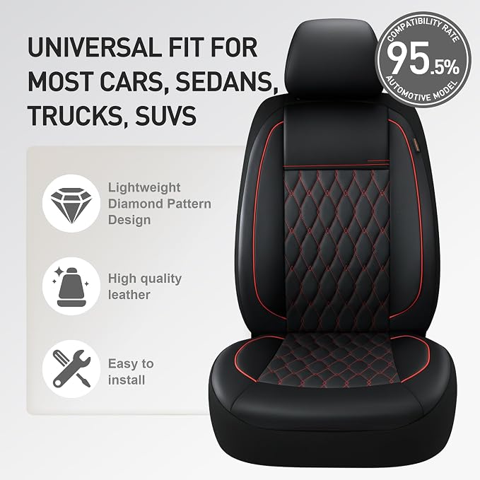 CAROMOP Faux Leather Car Seat Covers Full Set,Luxury and Comfortable Covers for Cars,Split Bench Compatible Car Interior Covers,Universal Fit for Suvs,Vans,Trucks,Airbag Compatible(5-Seat Black/Red)