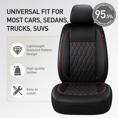 CAROMOP Faux Leather Car Seat Covers Full Set,Luxury and Comfortable Covers for Cars,Split Bench Compatible Car Interior Covers,Universal Fit for Suvs,Vans,Trucks,Airbag Compatible(5-Seat Black/Red)