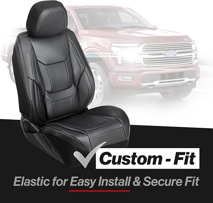 Coverland Custom Truck Car Seat Covers Front Seats for [2020-2026 Jeep Gladiator Crew Cab Split Bench Without Armrest] - Protector Water Resistant Leather Memory Form Seat Cushion [Front-Black]