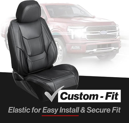 Coverland Custom Truck Car Seat Covers Front Seats for [2020-2026 Jeep Gladiator Crew Cab Split Bench Without Armrest] - Protector Water Resistant Leather Memory Form Seat Cushion [Front-Black]