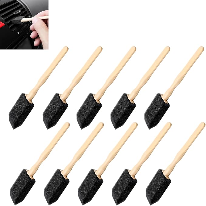 10 PCS Car Interior Detailing Brush, 1.96" Foam Paint Brushes for Car A/C Vent Clean, Soft Duster Detailing Brushes with Long Handle, Universal Interior Cleaning Tool for Cars (Black)