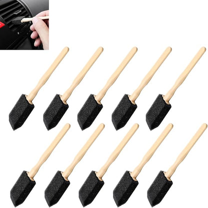 10 PCS Car Interior Detailing Brush, 1.96" Foam Paint Brushes for Car A/C Vent Clean, Soft Duster Detailing Brushes with Long Handle, Universal Interior Cleaning Tool for Cars (Black)