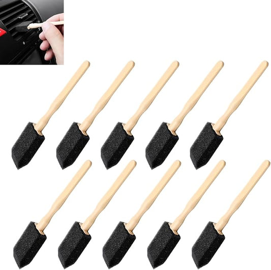 10 PCS Car Interior Detailing Brush, 1.96" Foam Paint Brushes for Car A/C Vent Clean, Soft Duster Detailing Brushes with Long Handle, Universal Interior Cleaning Tool for Cars (Black)